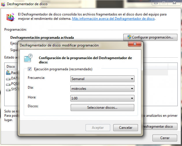 configurar desfragmentador de disco