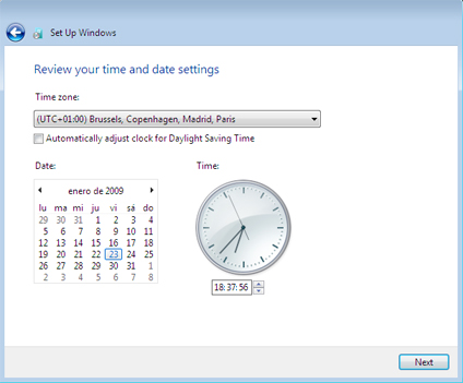 fecha hora windows 7